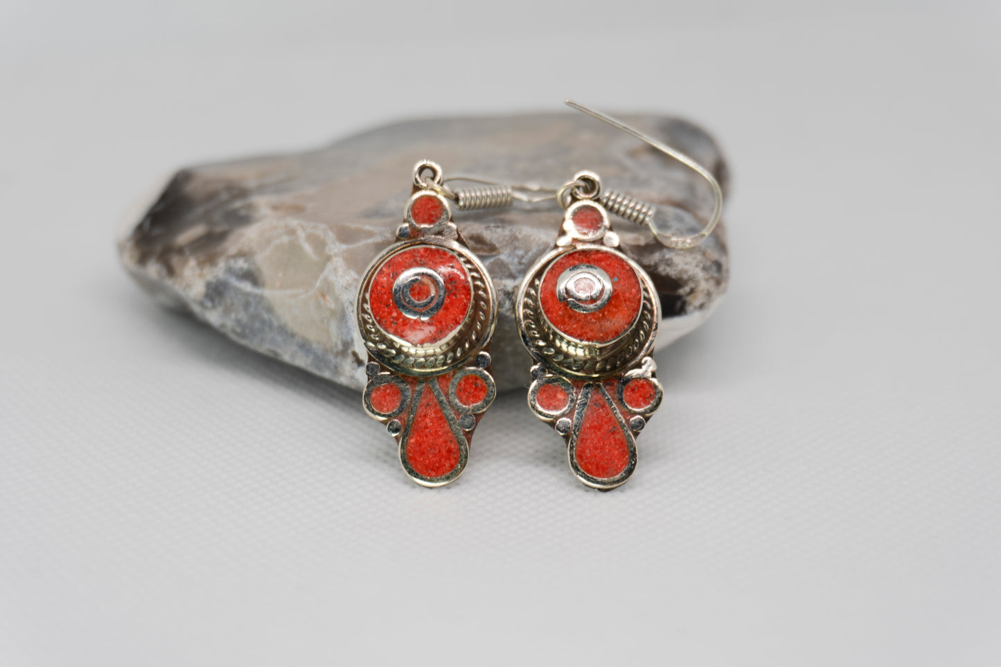 Captivating Red Stone & Silver-Tone Statement Drop Earrings