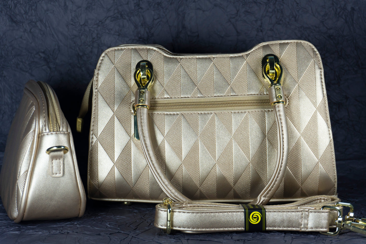 Elegant Gold Textured Handbag Set Premium 2 Piece Combo