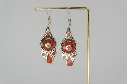 Captivating Red Stone & Silver-Tone Statement Drop Earrings
