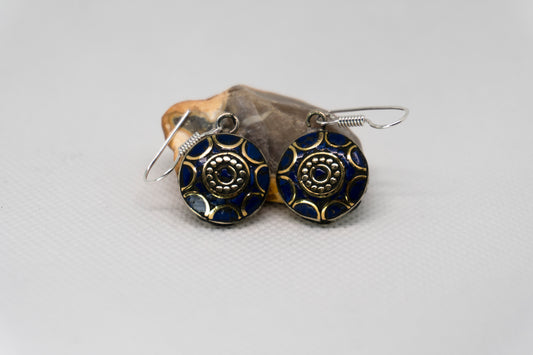 Mesmerizing Blue & Gold Mandala-Inspired Drop Earrings