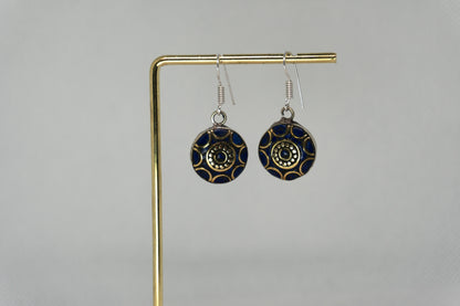 Mesmerizing Blue & Gold Mandala-Inspired Drop Earrings
