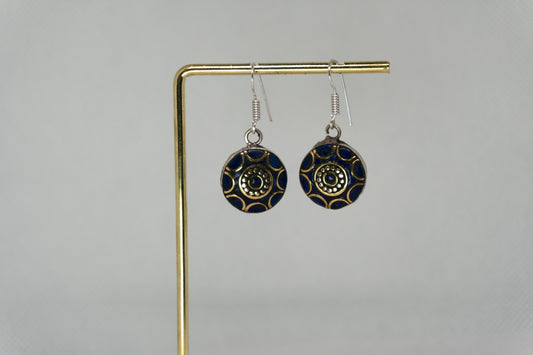 Mesmerizing Blue & Gold Mandala-Inspired Drop Earrings