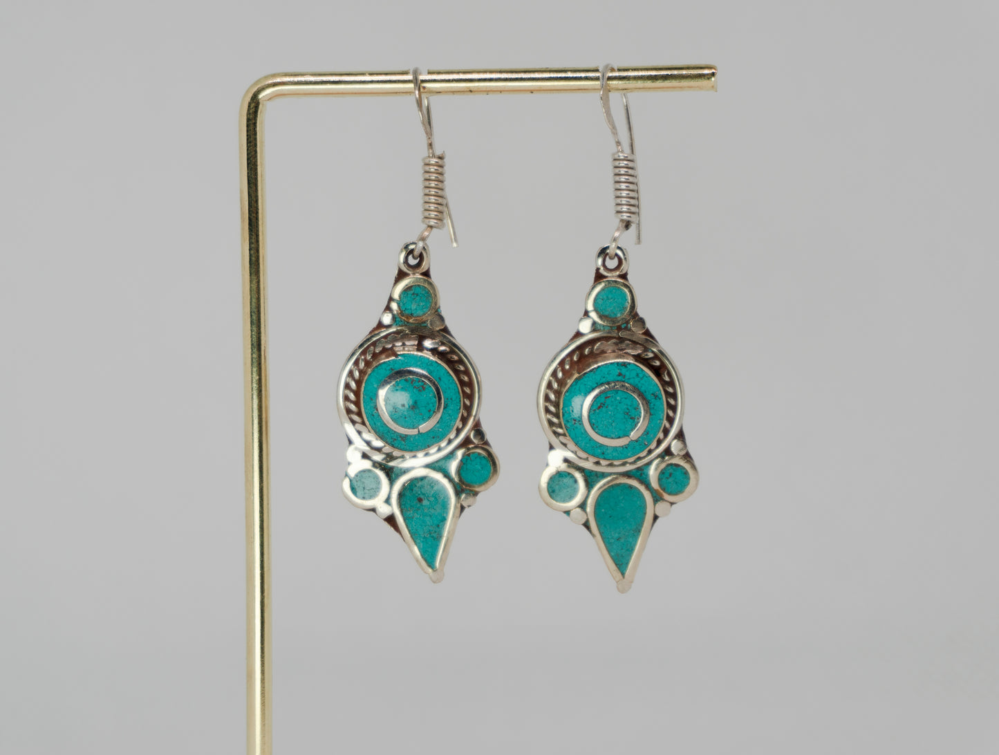 Artisan Turquoise & Silver-Tone Metal Moroccan Inspired Earrings