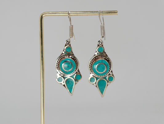 Artisan Turquoise & Silver-Tone Metal Moroccan Inspired Earrings