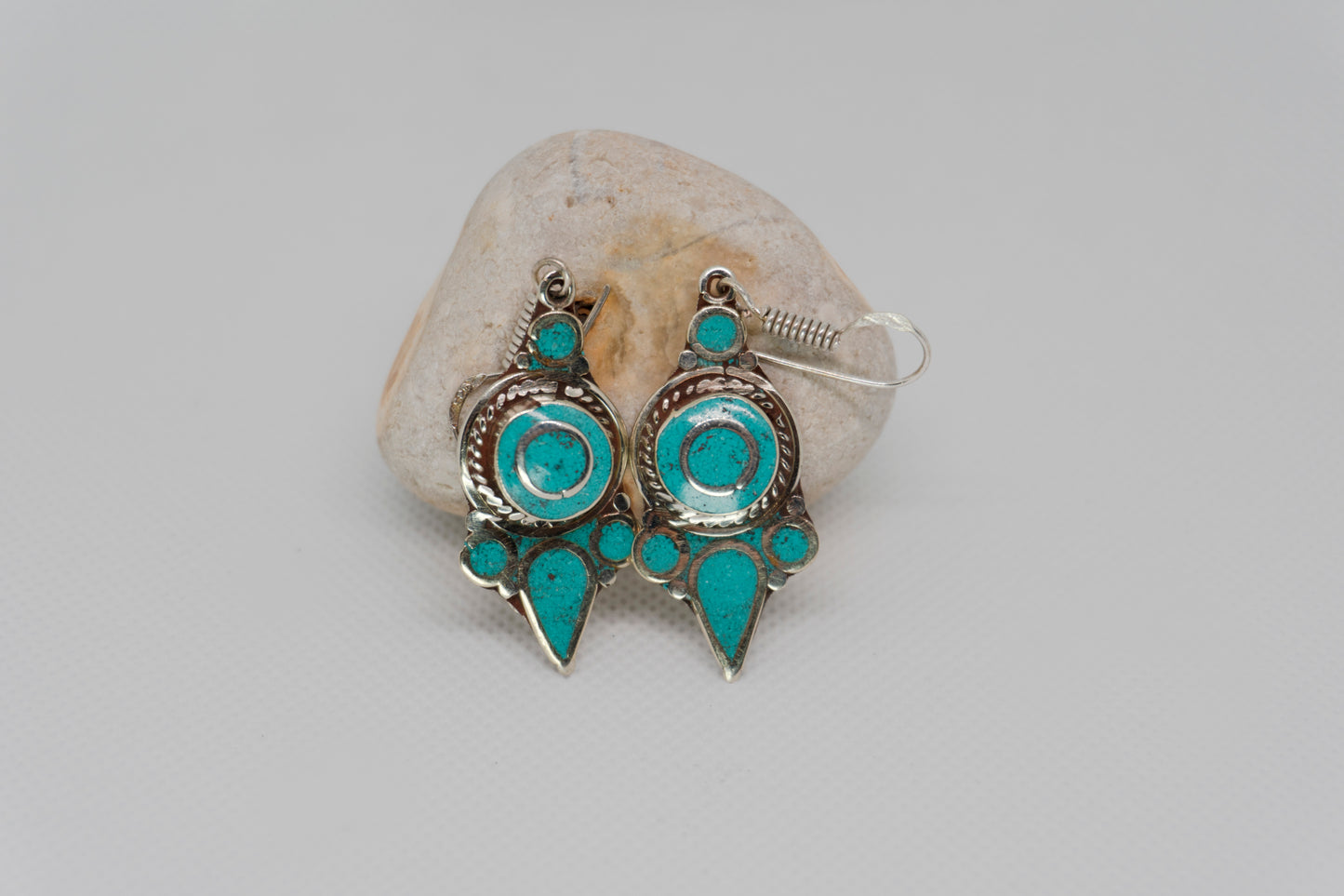 Artisan Turquoise & Silver-Tone Metal Moroccan Inspired Earrings