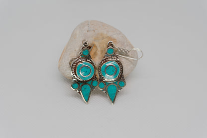 Artisan Turquoise & Silver-Tone Metal Moroccan Inspired Earrings