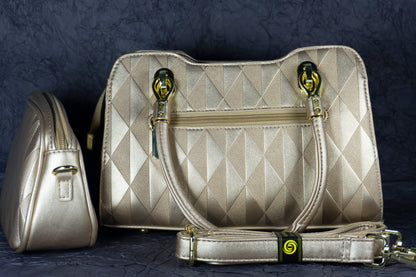 Elegant Gold Textured Handbag Set  Premium 2 Piece Combo
