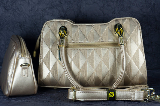 Elegant Gold Textured Handbag Set  Premium 2 Piece Combo