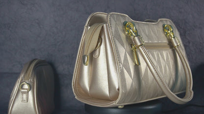 Elegant Gold Textured Handbag Set  Premium 2 Piece Combo
